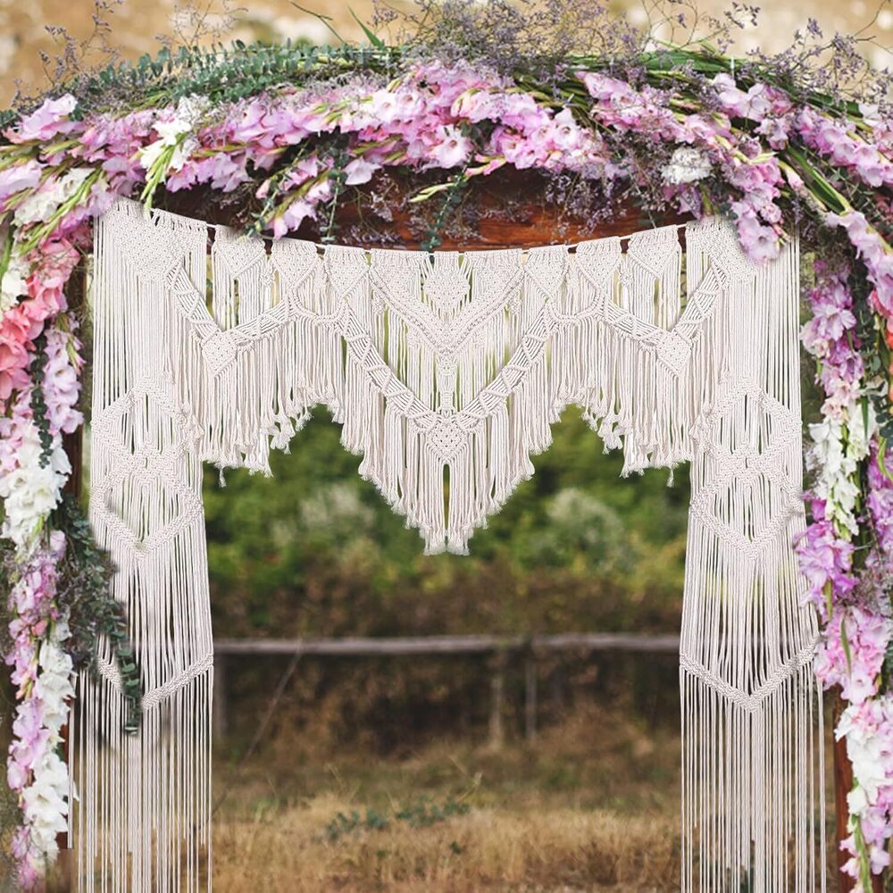 Boho Macrame Wedding Backdrop for Arbor Arch Large Macrame Curtains Wall